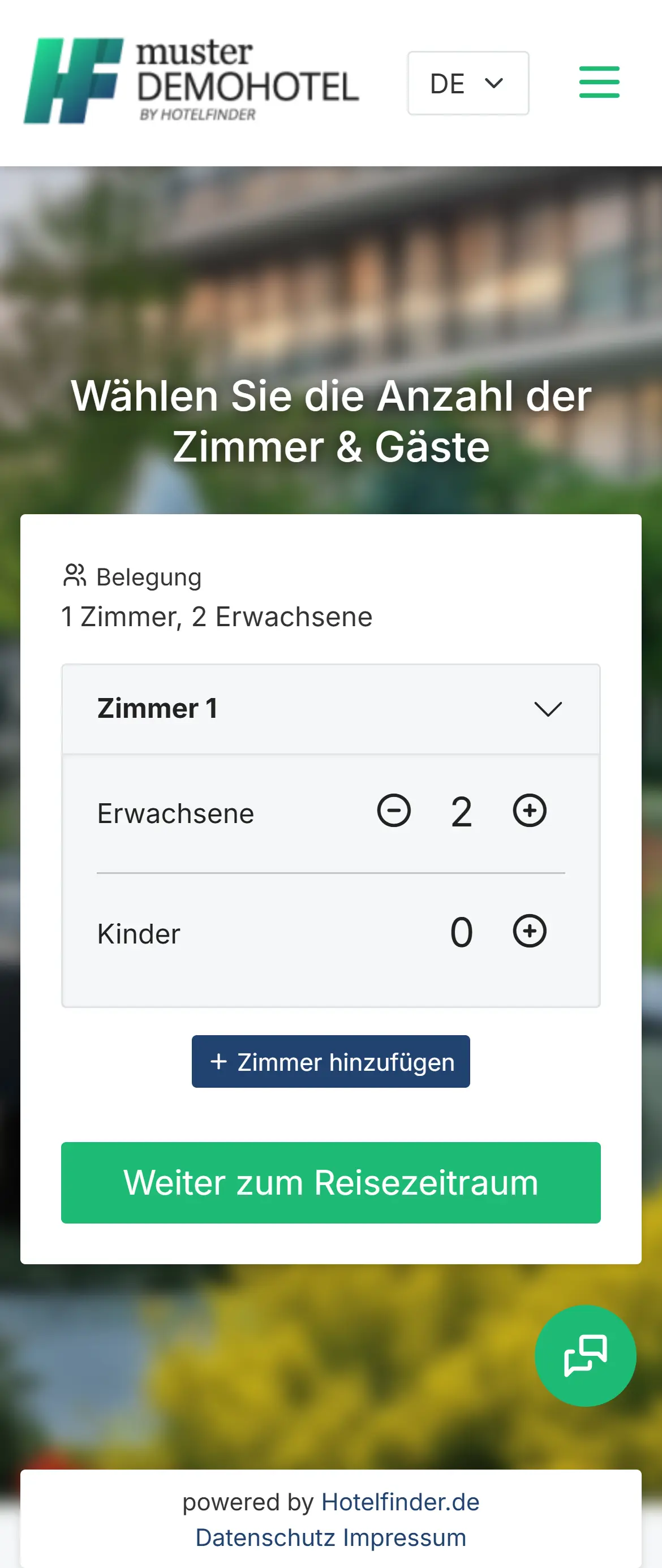 Hotel Buchungsmaschine Demo - mobile Vorschau